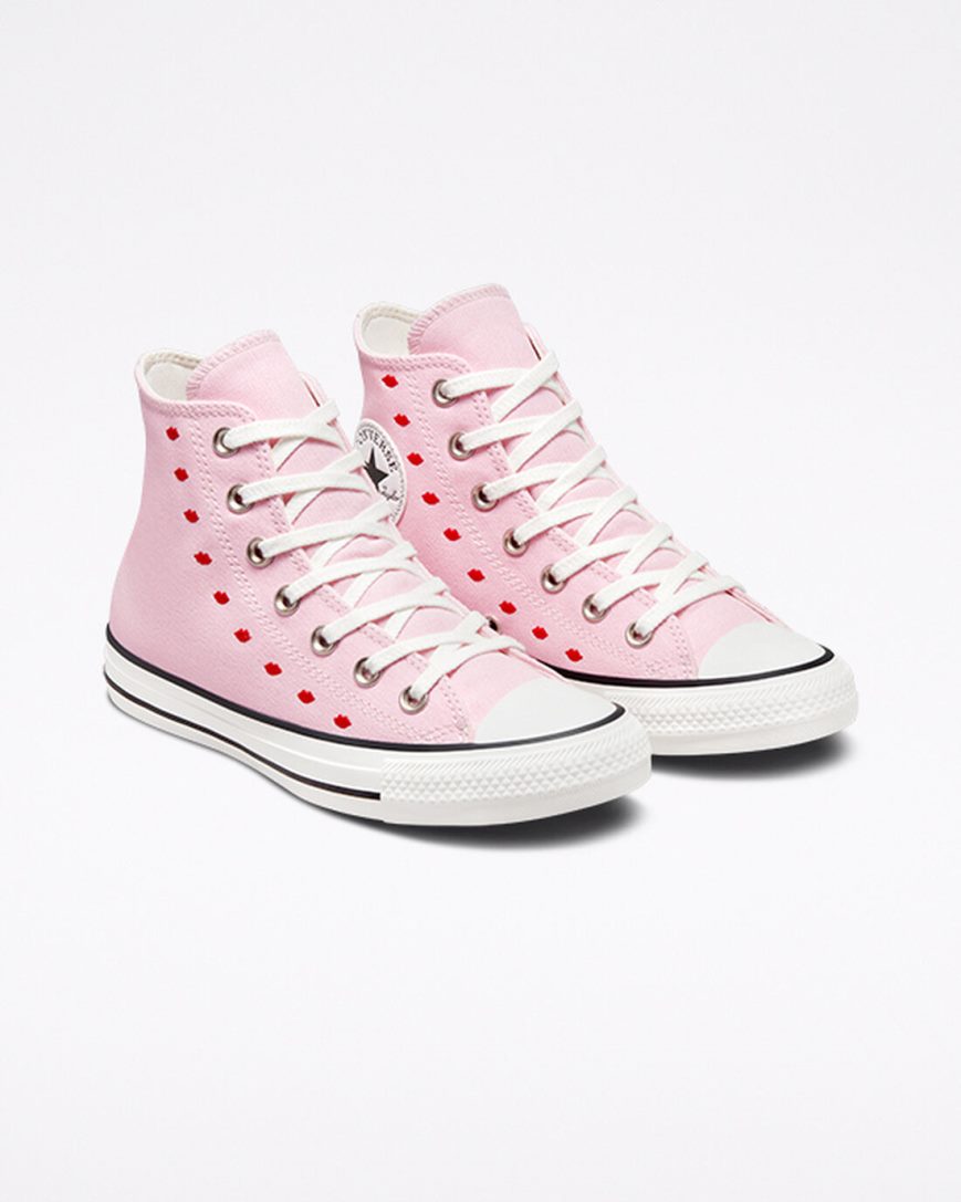 Women's Converse Chuck Taylor All Star Embroidered Lips High Top Shoes Pink / White | AU 93CE1P